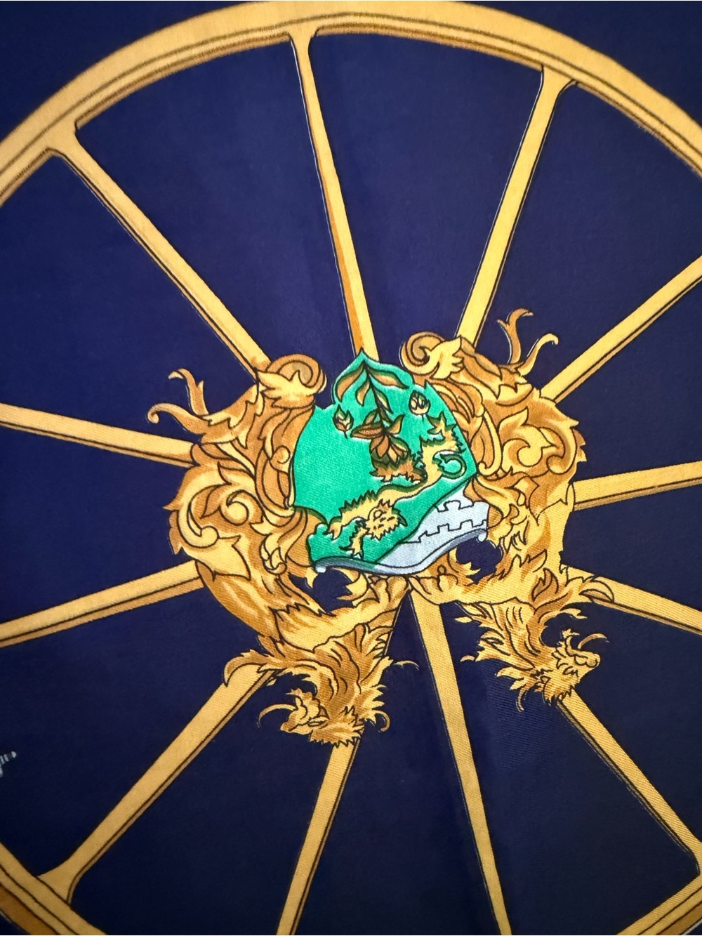 Vintage Carriage Wheel Silk Scarf - Red, Navy & Green - Picture 2 of 4